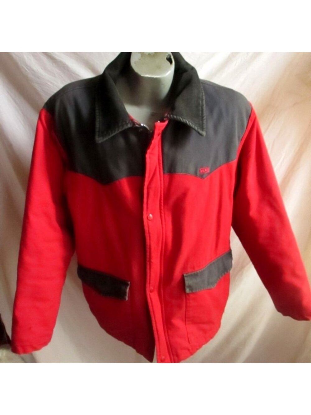 Vintage Kent Feeds Large Rancher CHore Jacket Swingster USA 1990's Red/Black